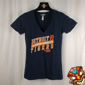Detroit Tigers Womens Tee Medium Blue Soft MLB Genuine Merchandise V Neck